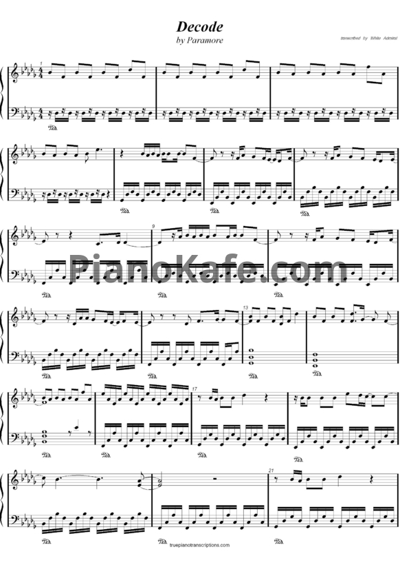 Ноты Paramore - Decode - PianoKafe.com