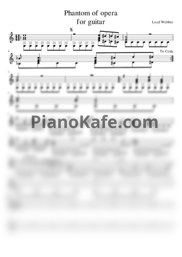 Ноты Andrew Lloyd Webber - Phantom of opera (для гитары) - PianoKafe.com