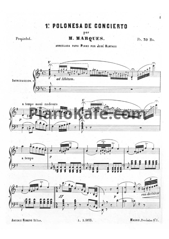 Ноты Мигель Маркес - Концертный полонез №1 для оркестра (Клавир) - PianoKafe.com