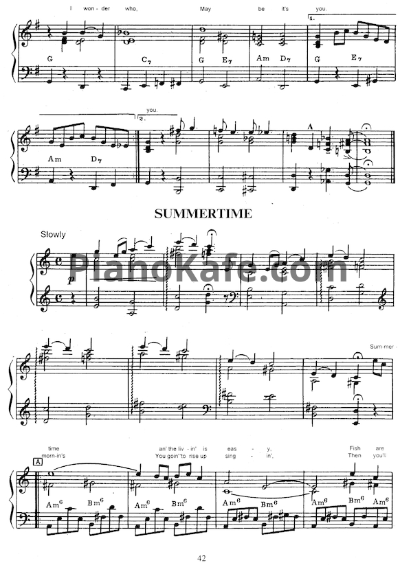 Ноты George Gershwin - Summertime (Версия 3) - PianoKafe.com