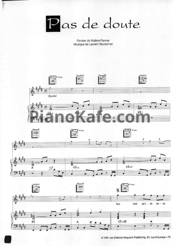 Ноты Mylene Farmer - Pas de doute - PianoKafe.com