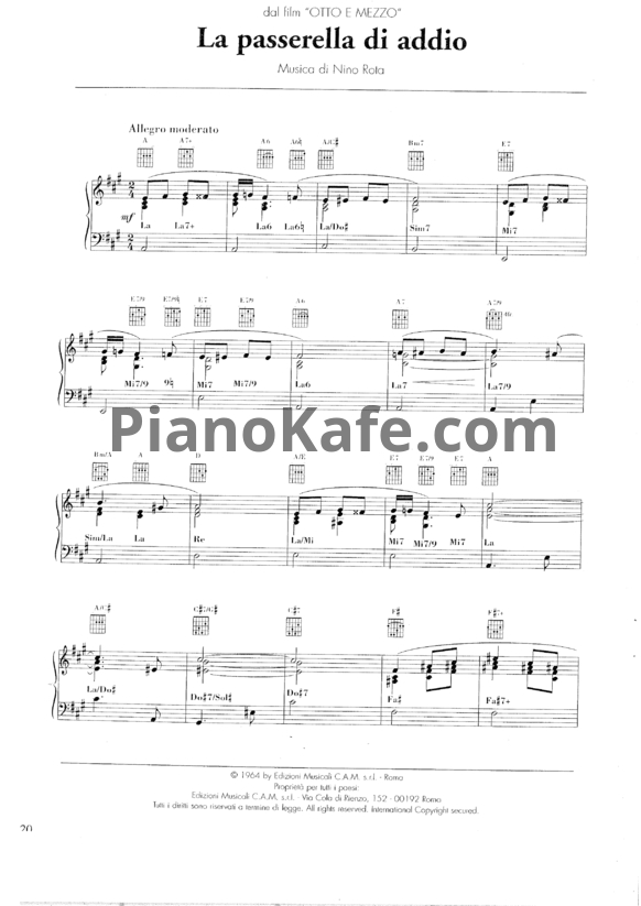 Ноты Nino Rota - La passerella di addio - PianoKafe.com