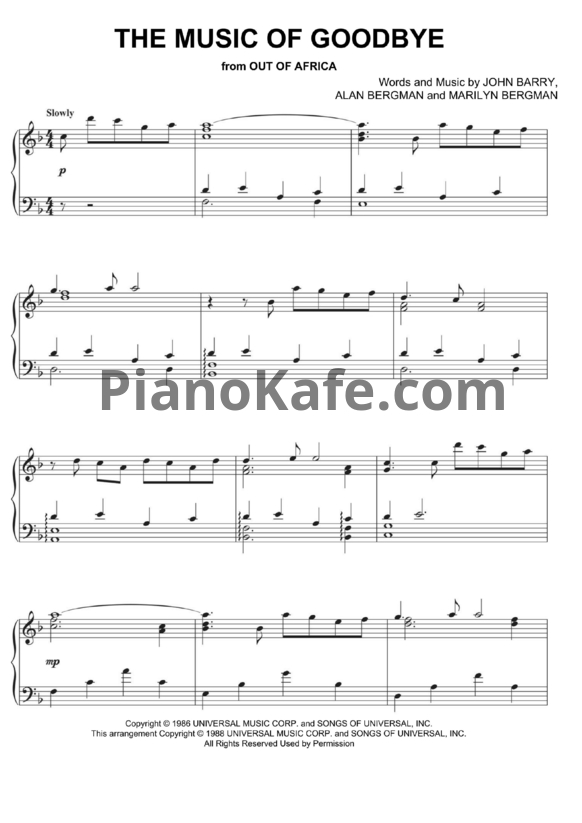 Ноты John Berry - The music of goodbye - PianoKafe.com