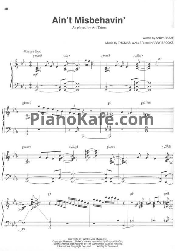 Ноты Thomas Waller and Harry Brooks - Ain't misbehavin - PianoKafe.com