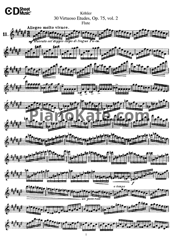 Ноты Эрнест Кёлер - 30 виртуозных этюдов для флейты (Op. 75, Vol. 2) - PianoKafe.com