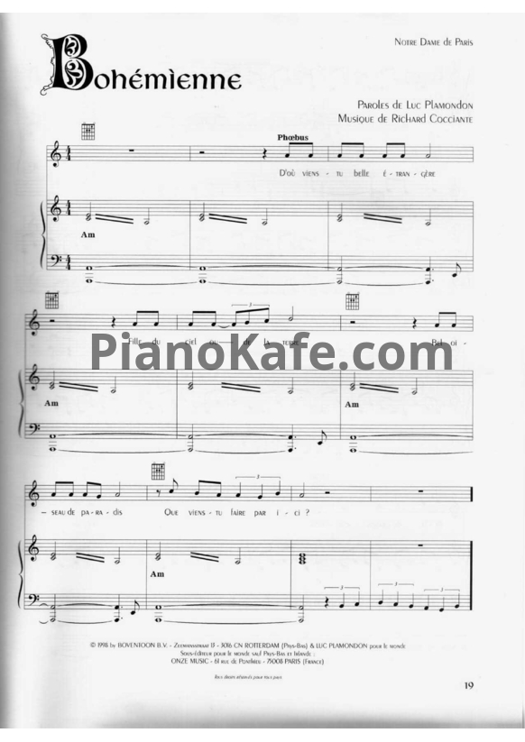 Ноты Riccardo Cocciante - Bohemienne - PianoKafe.com