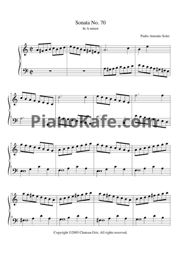 Ноты Antonio Soler - Sonata No. 70 in A minor - PianoKafe.com