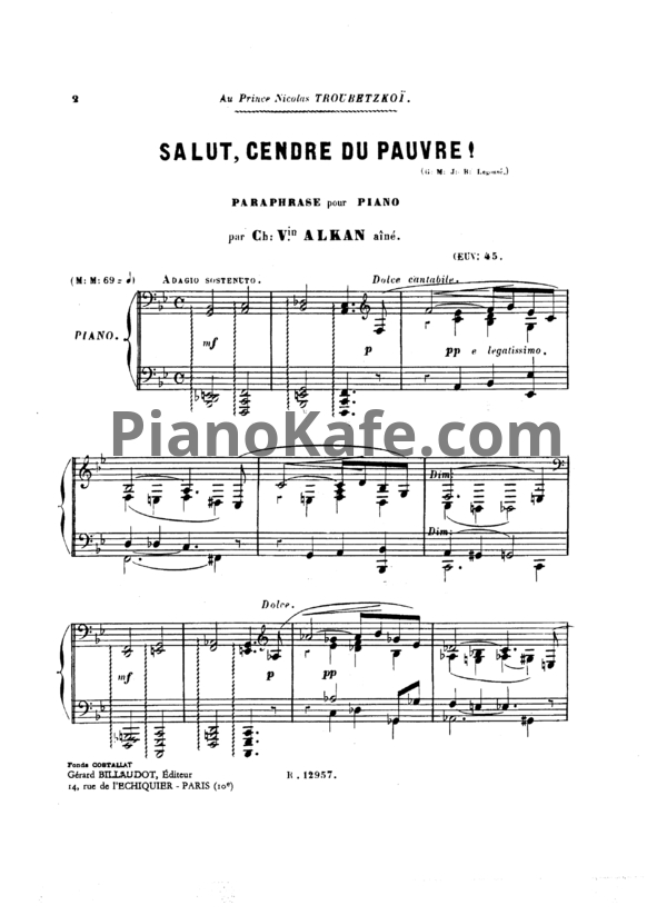Ноты Шарль Алькан - Salut, cendre de pauvre (Op. 45) - PianoKafe.com