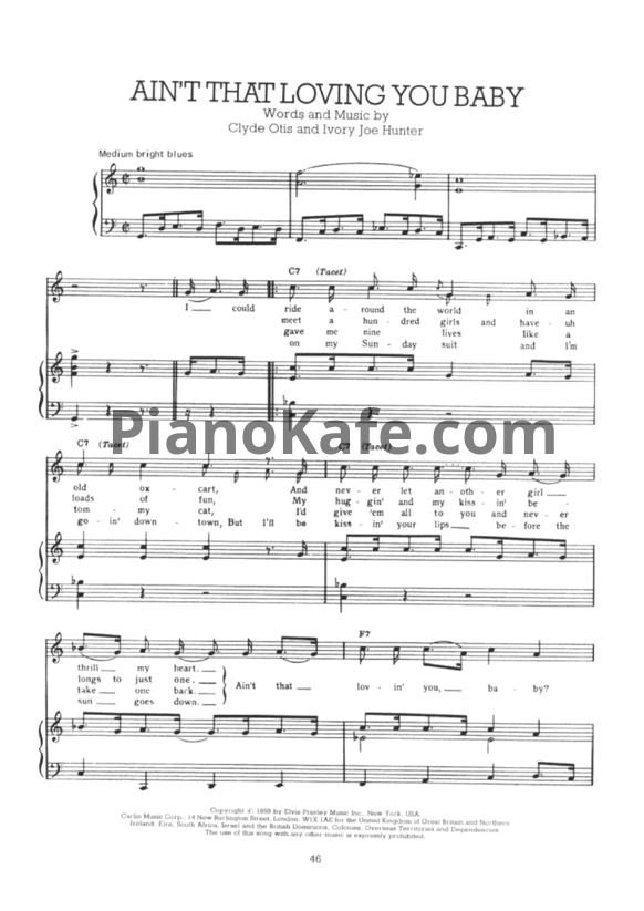 Ноты Elvis Presley - Ain't that loving you baby - PianoKafe.com