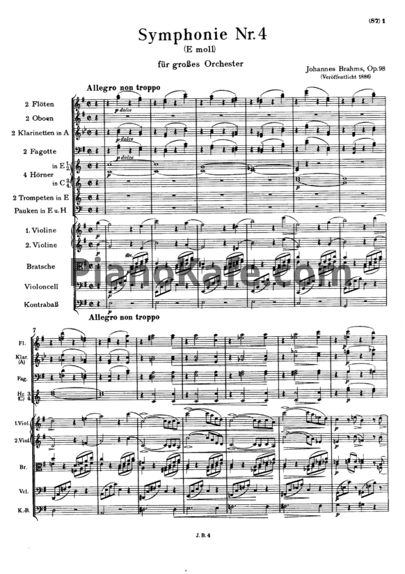 Ноты И. Брамс - Симфония №4 ми минор (Op. 98) - PianoKafe.com