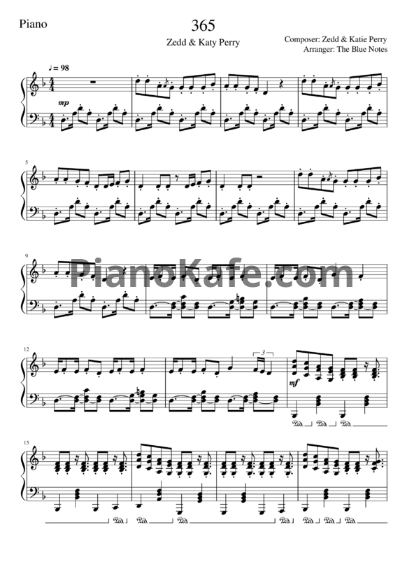 Ноты Zedd, Katy Perry - 365 - PianoKafe.com