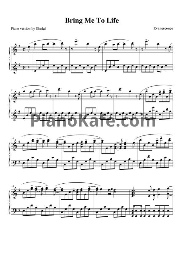 Ноты Evanescence feat. Paul McCoy - Bring me to life (Версия 2) - PianoKafe.com
