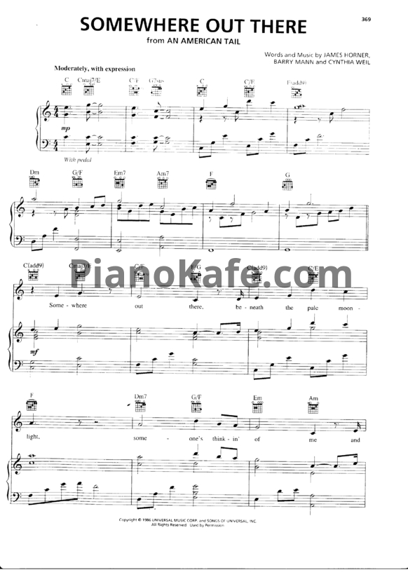 Ноты James Horner, Barry Mann and Cynthia Weil - Somewhere out there - PianoKafe.com