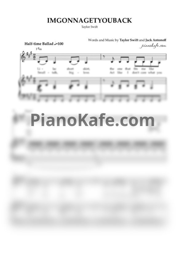 Ноты Taylor Swift - imgonnagetyouback - PianoKafe.com