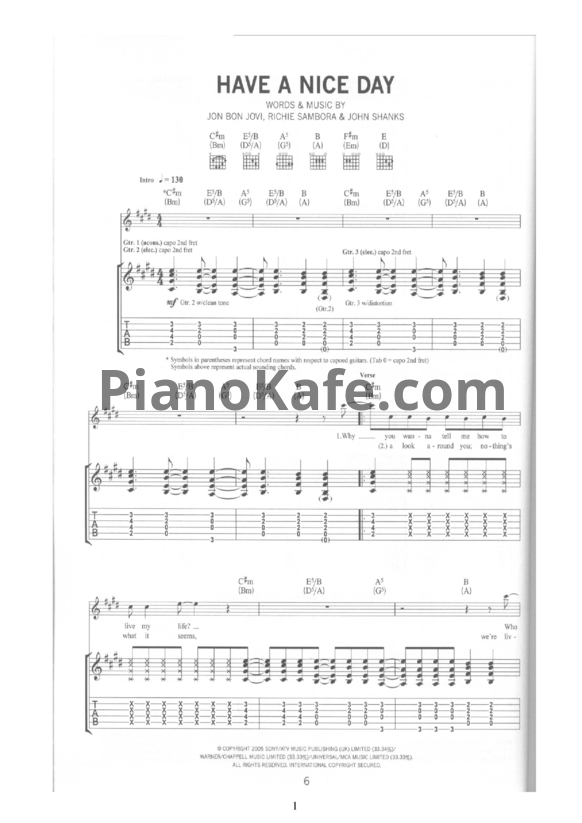Ноты Bon Jovi - Have a nice day (Книга для гитары) - PianoKafe.com