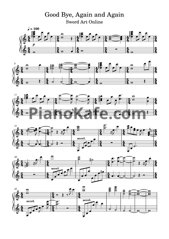 Ноты Yuki Kajiura - Good bye, again and again - PianoKafe.com