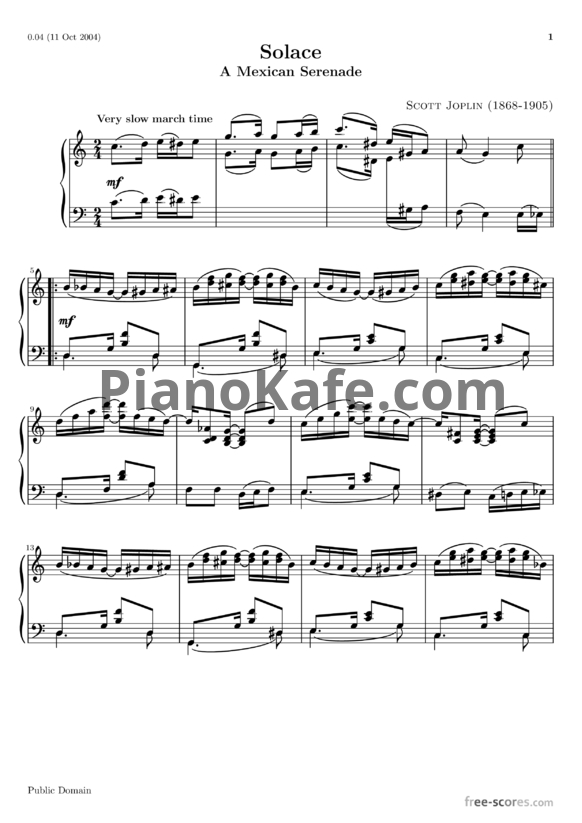 Ноты Scott Joplin - Solace - PianoKafe.com
