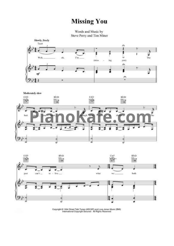 Ноты Steve Perry - Missing you - PianoKafe.com