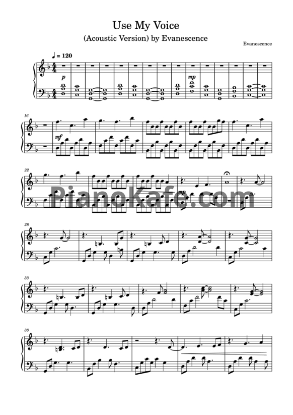 Ноты Evanescence - Use my voice - PianoKafe.com