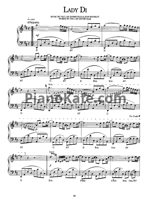 Ноты Paul de Senneville - Lady "Di" - PianoKafe.com