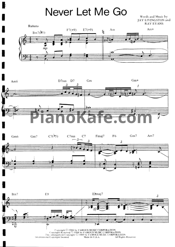 Ноты Bill Evans - Never let me go - PianoKafe.com