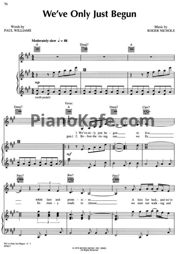 Ноты The Carpenters - We've only just begun - PianoKafe.com
