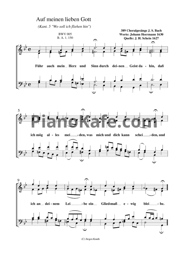 Ноты И. Бах - Auf meinen lieben Gott (BWV 5) - PianoKafe.com
