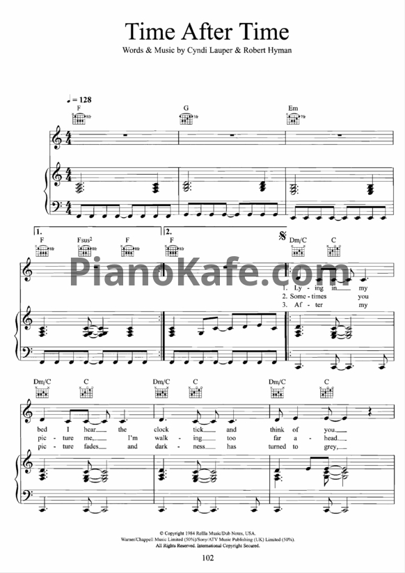 Ноты Cyndi Lauper - Time after time (Версия 2) - PianoKafe.com