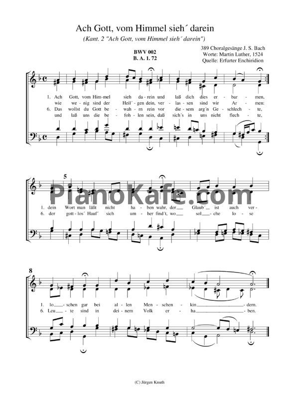 Ноты И. Бах - Ach Gott, von  Himmel sieh' darein (BWV 2) - PianoKafe.com