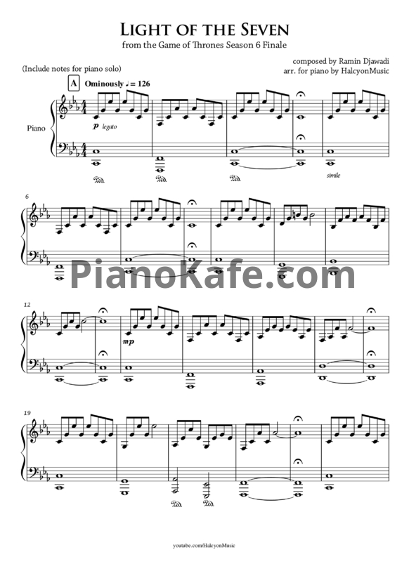 Ноты Ramin Djawadi - Light of the seven - PianoKafe.com