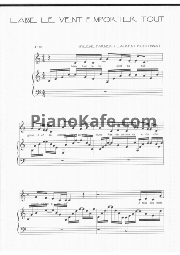 Ноты Mylene Farmer - Je laisse le vent - PianoKafe.com