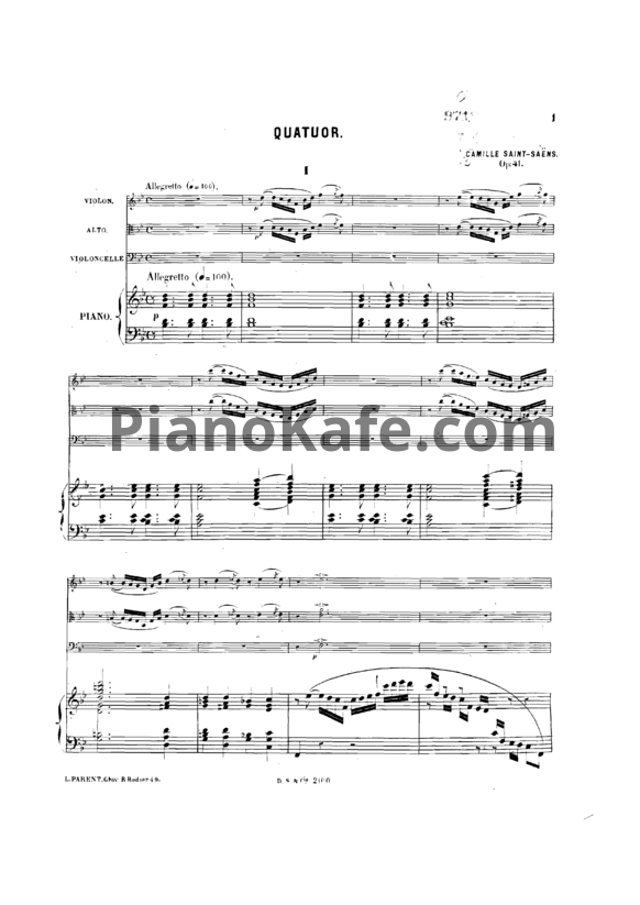 Ноты Камиль Сен-Санс - Фортепианный квартет си-бемоль мажор (Op. 41) - PianoKafe.com