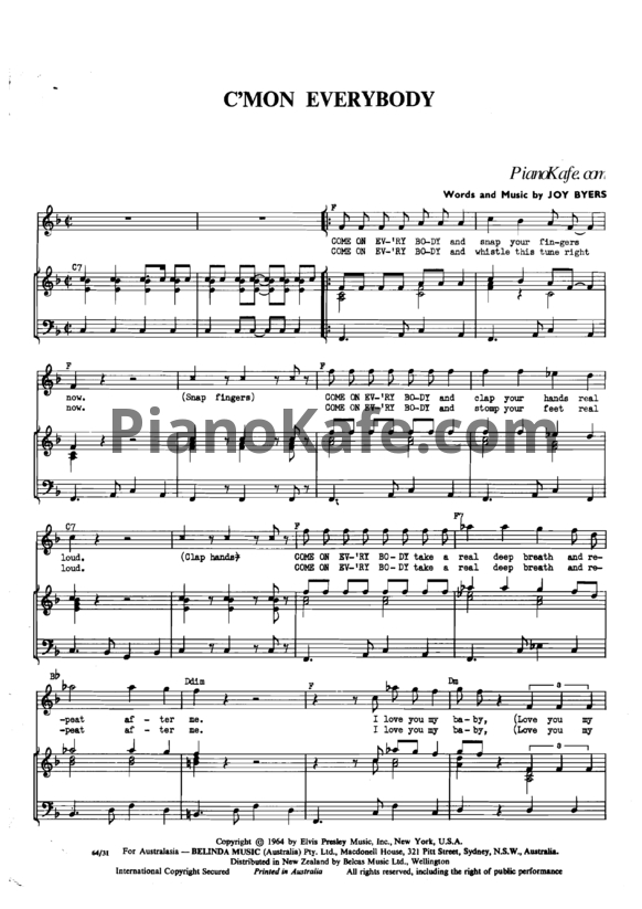 Ноты Elvis Presley - C'Mon everybody - PianoKafe.com