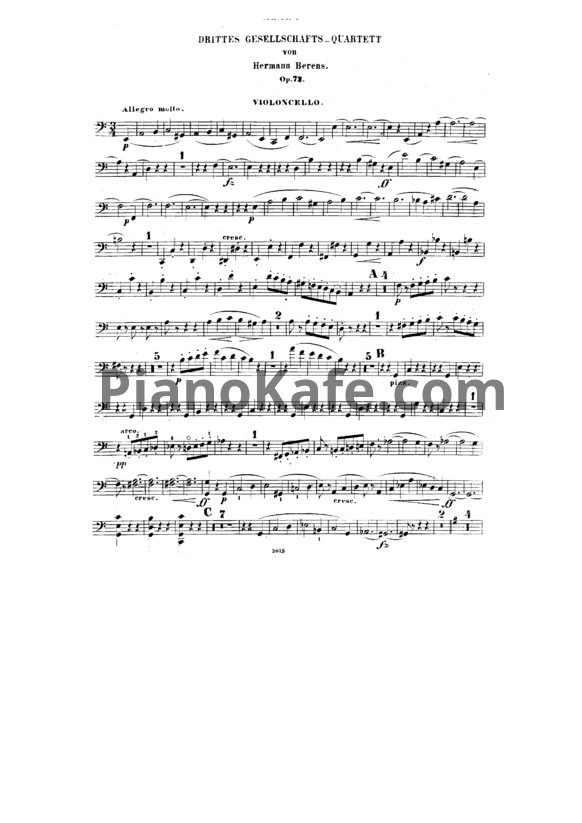 Ноты Г. Беренс - Drittes gesellschafts-quartett (Виолончель, Op. 72) - PianoKafe.com