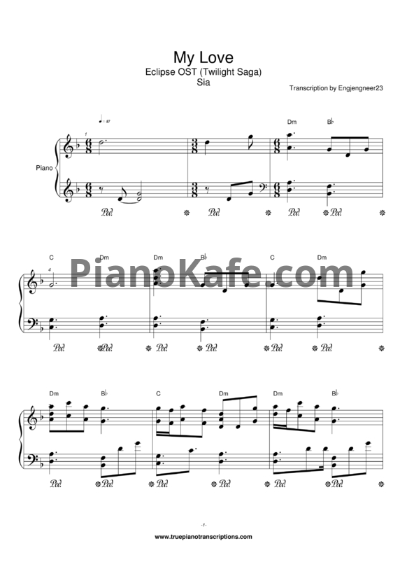НОТЫ Sia - My love - ноты для фортепиано — PianoKafe