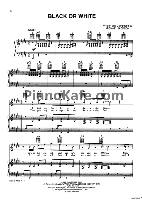 Ноты Michael Jackson - Black and white - PianoKafe.com