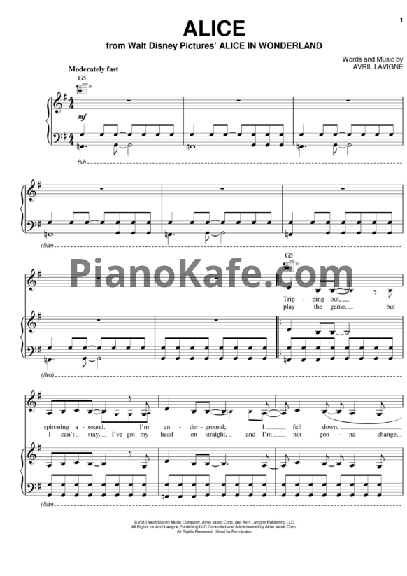 Ноты Avril Lavigne - Alice (Версия 4) - PianoKafe.com