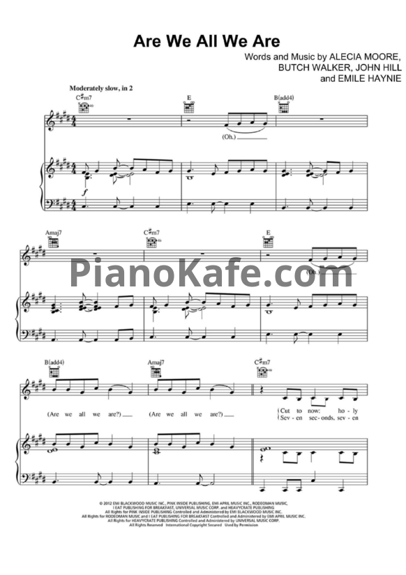 Ноты Pink - Are we all we are - PianoKafe.com