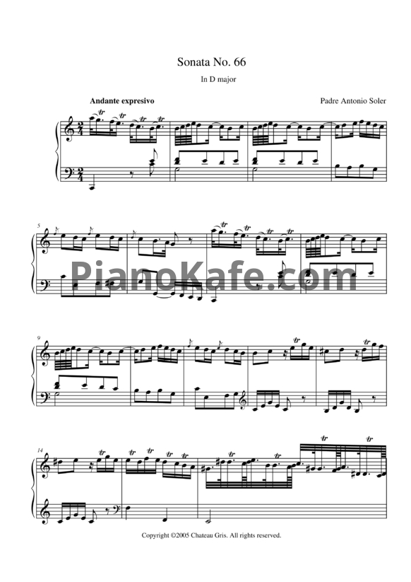 Ноты Antonio Soler - Sonata No. 66 in D major - PianoKafe.com