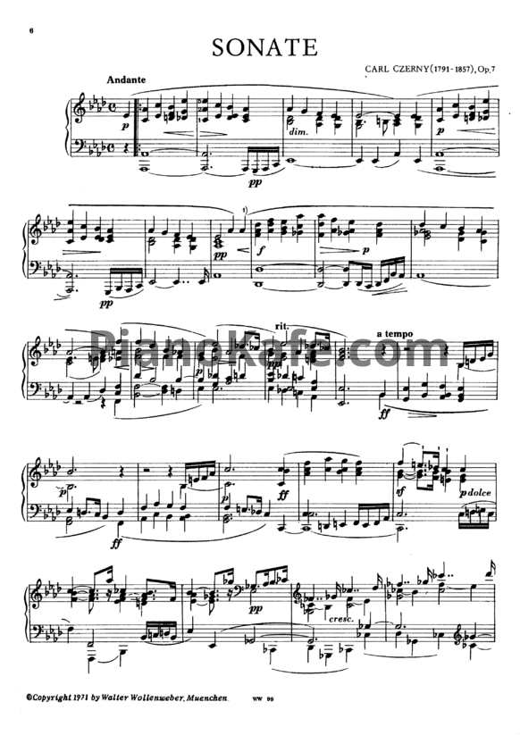 Ноты Карл Черни - Соната (Op. 7) - PianoKafe.com