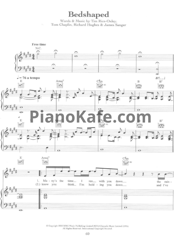 Ноты Keane - Bedshaped - PianoKafe.com