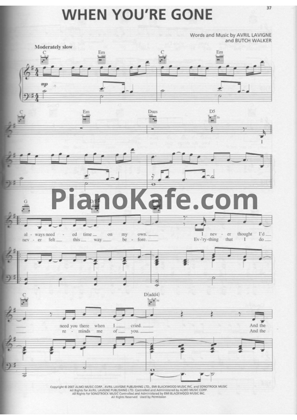 Ноты Avril Lavigne - When you're gone - PianoKafe.com