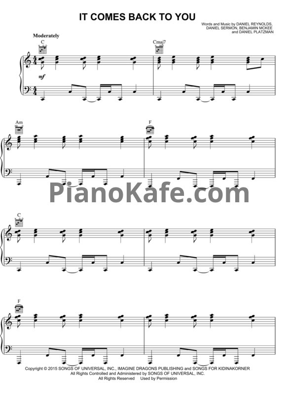 Ноты Imagine Dragons - It comes back to you - PianoKafe.com