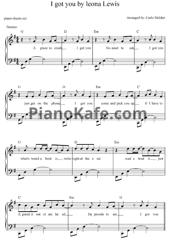Ноты Leona Lewis - I got you - PianoKafe.com