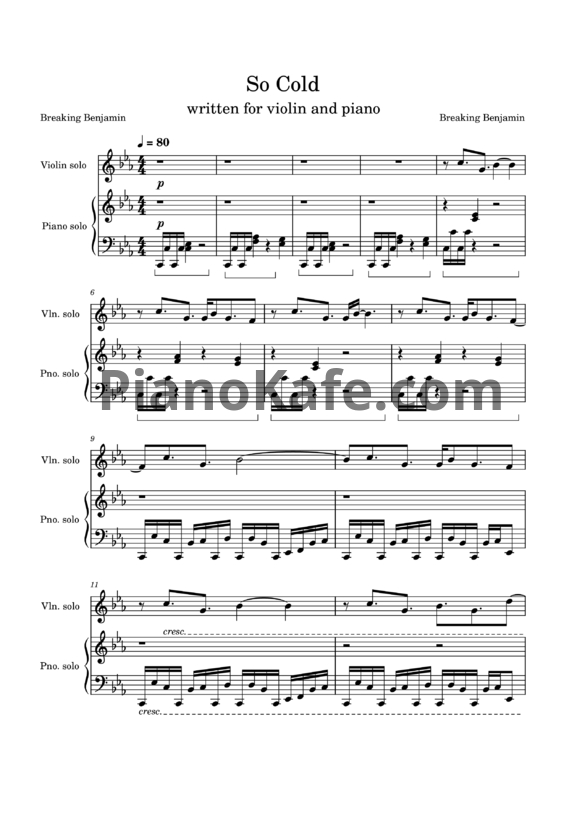 Ноты Breaking Benjamin - So cold - PianoKafe.com