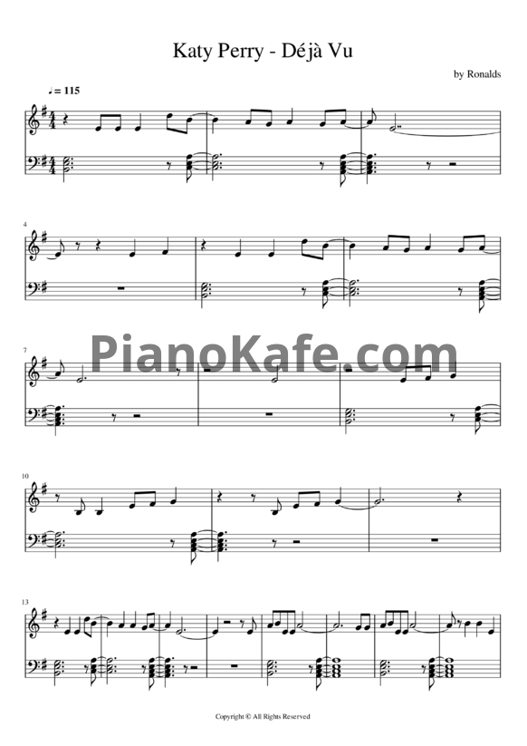 Ноты Katy Perry - Deja vu - PianoKafe.com