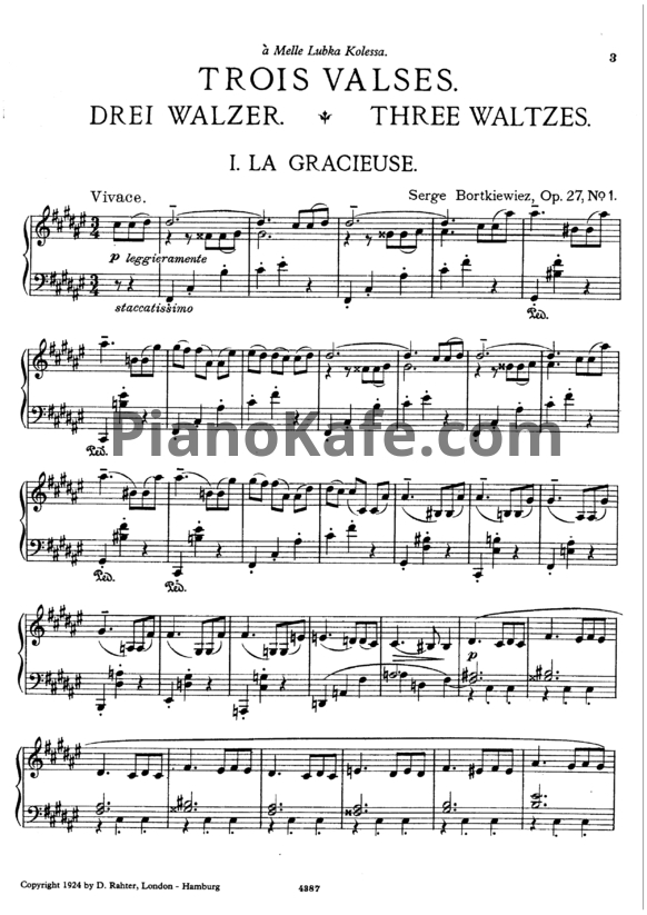 Ноты С. Борткевич - Три вальса (Op. 27) - PianoKafe.com