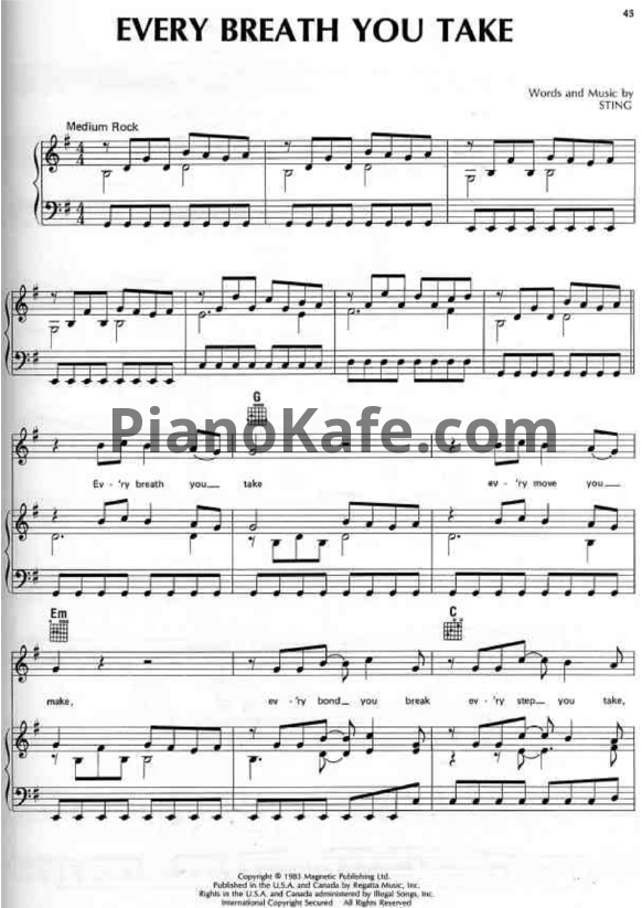Ноты The Police - Every breath you take (Версия 2) - PianoKafe.com