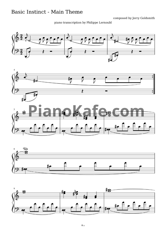 Ноты Jerry Goldsmith - Basic instinct (Main theme) - PianoKafe.com