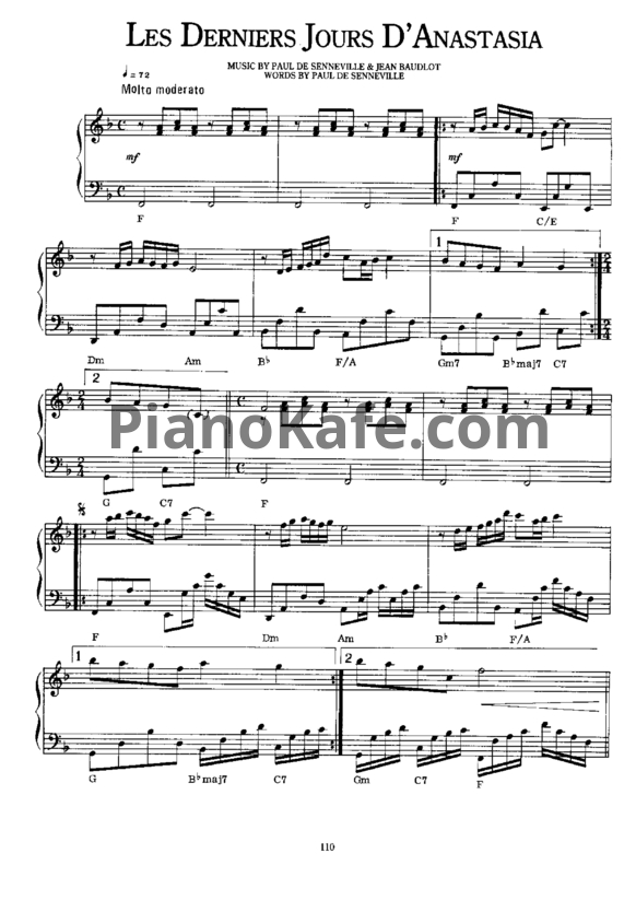 Ноты Richard Clayderman - Les derniers jours d'anastasia kemsky - PianoKafe.com